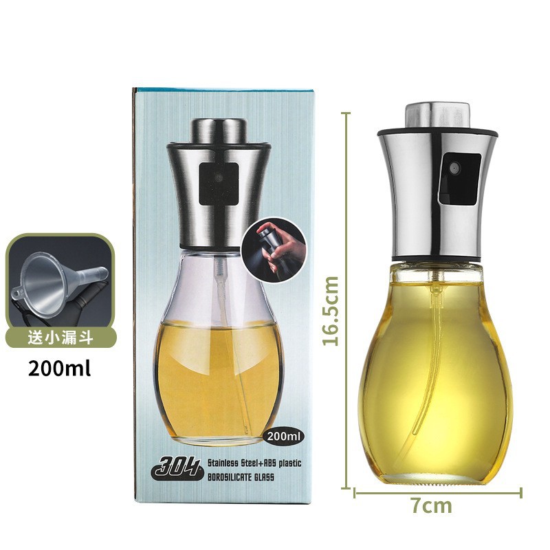 304 botella de pulverización de acero inoxidable pulverización de presión cocina doméstica aceite comestible vinagre de barbacoa a prueba de fugas vidrio pulverización de aceite