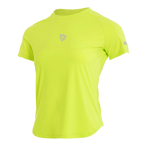 Women's mesh breathable reflective print T-shirt, bare feel elastic quick-drying sports top, running training fitness clothing