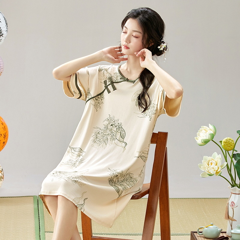 Pijama de mangas cortas de estilo antiguo de verano de estilo chino nuevo pijama de estilo chino de verano de algodón delgado ropa de hogar se puede usar