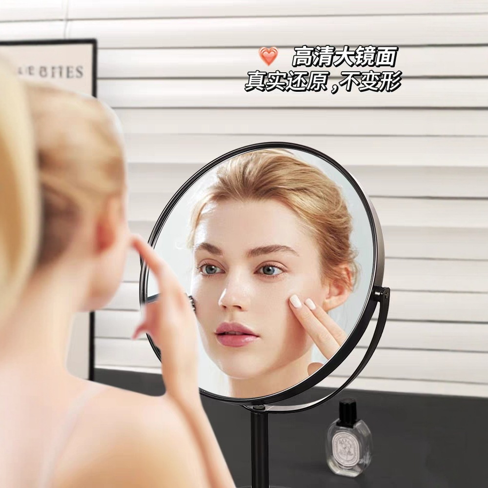 Espejo de escritorio de maquillaje para el hogar de doble cara ampliado para el salón de belleza de cabeza negra de alta sensación de dormitorio de estudiantes espejo de escritorio