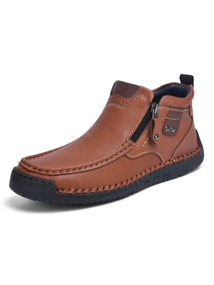 Giày bốt Martin nam cổ cao cỡ lớn, giày da lười đế phẳng mũi tròn, đế cao 3 cm — FC9917 màu nâu nhạt, FC9917 màu nâu sẫm, FC9917 màu đen chi tiết 1