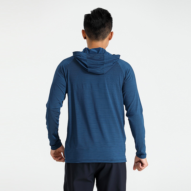 Camiseta de manga larga de primavera y otoño de Los Hombres de Seda de Hielo delgada con capucha transpirable deportes Top suelta casual marca de moda Camiseta de los hombres