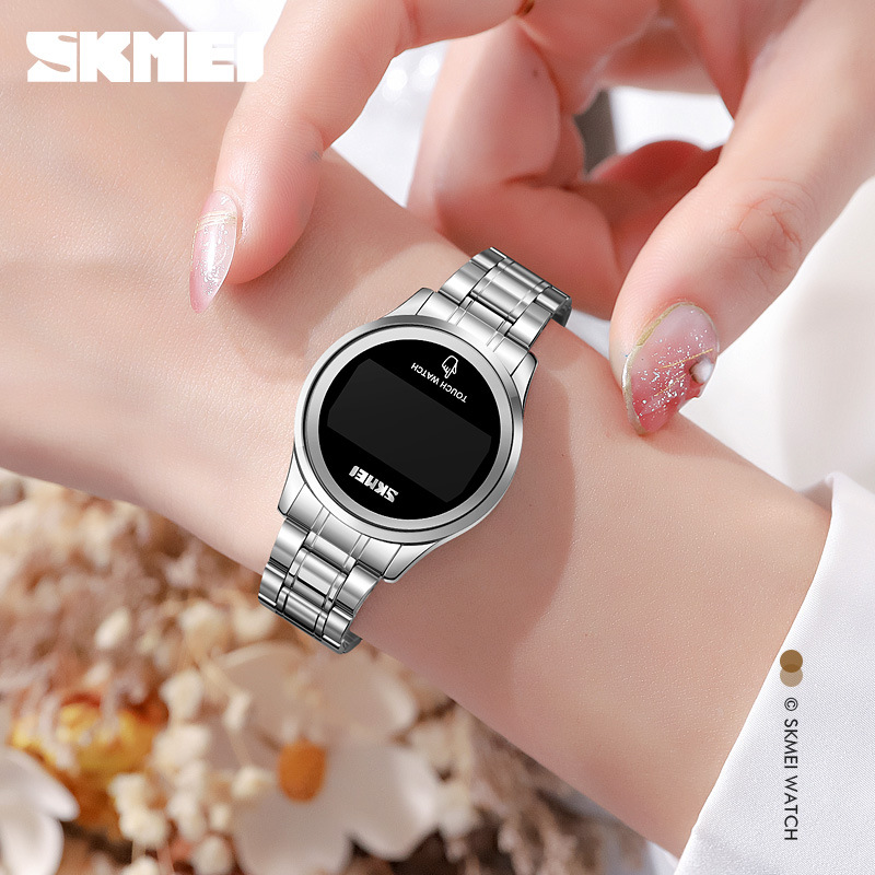 SKMEI reloj electrónico 1737 correa de acero Reloj deportivo de alarma de sincronización luminosa electrónica para mujer reloj de pantalla táctil