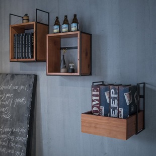 Wall Shelf Multi-functional Creative Plaid Solid Wood Decorative Wall Hanging Iron Living Room Bedroom Wall Hanging Simple Wall