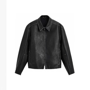 Taop&Za Early Spring New Men's Fashion Washed Imitation Leather Short Leather Zipper Jacket 3715302