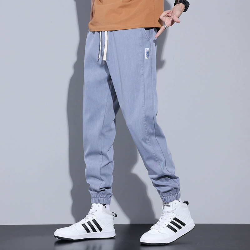 Silk summer thin jeans for leisure, elastic trousers, oversize, drawstring