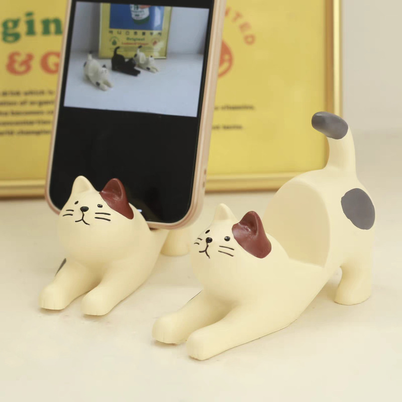 猫咪手机支架横放平板ipad创意潮玩追剧懒人手机座树脂工艺品摆件|undefined