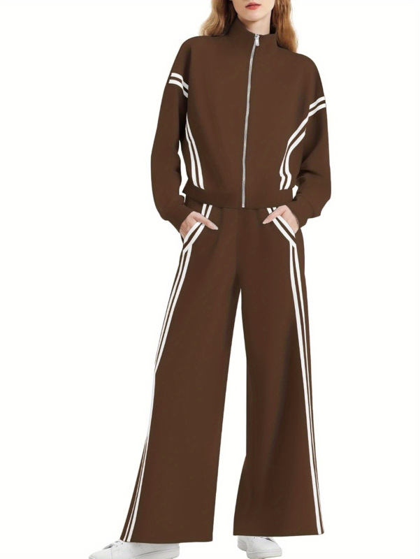 Women's 2 Piece Outfits Zip Up Sweatshirt Contrast Striped|undefined