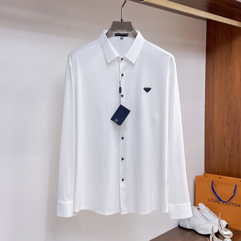In-Stock 2025 Early Spring New Pujia Pra Metal Triangle Logo Shirt Men's Top In-Stock 2025 Early Spring New Pujia Pra Metal Triangle Logo Shirt Men's Top
