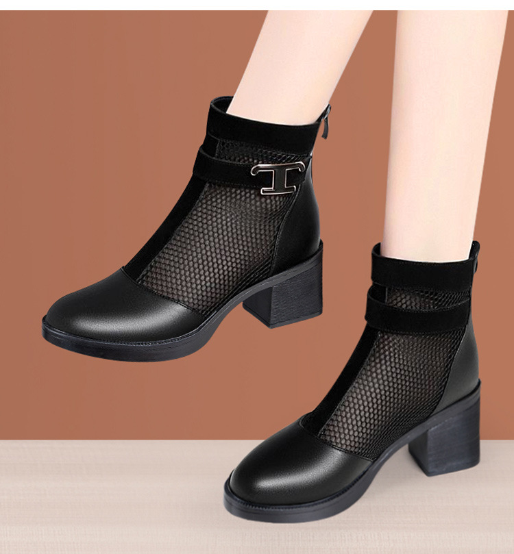 Boot lưới cao gót nữ cổ thấp mũi nhọn đế xuồng gót 6 cm — Màu đen 6cm chi tiết 13