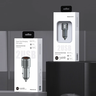 Metal 160W sürətli ikili USB avtomobil şarj cihazı, çoxfunksiyalı adapter