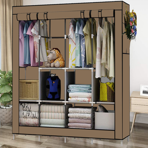 Non-woven dust-proof storage wardrobe hanger steel frame dormitory combination foldable simple cloth wardrobe assembly