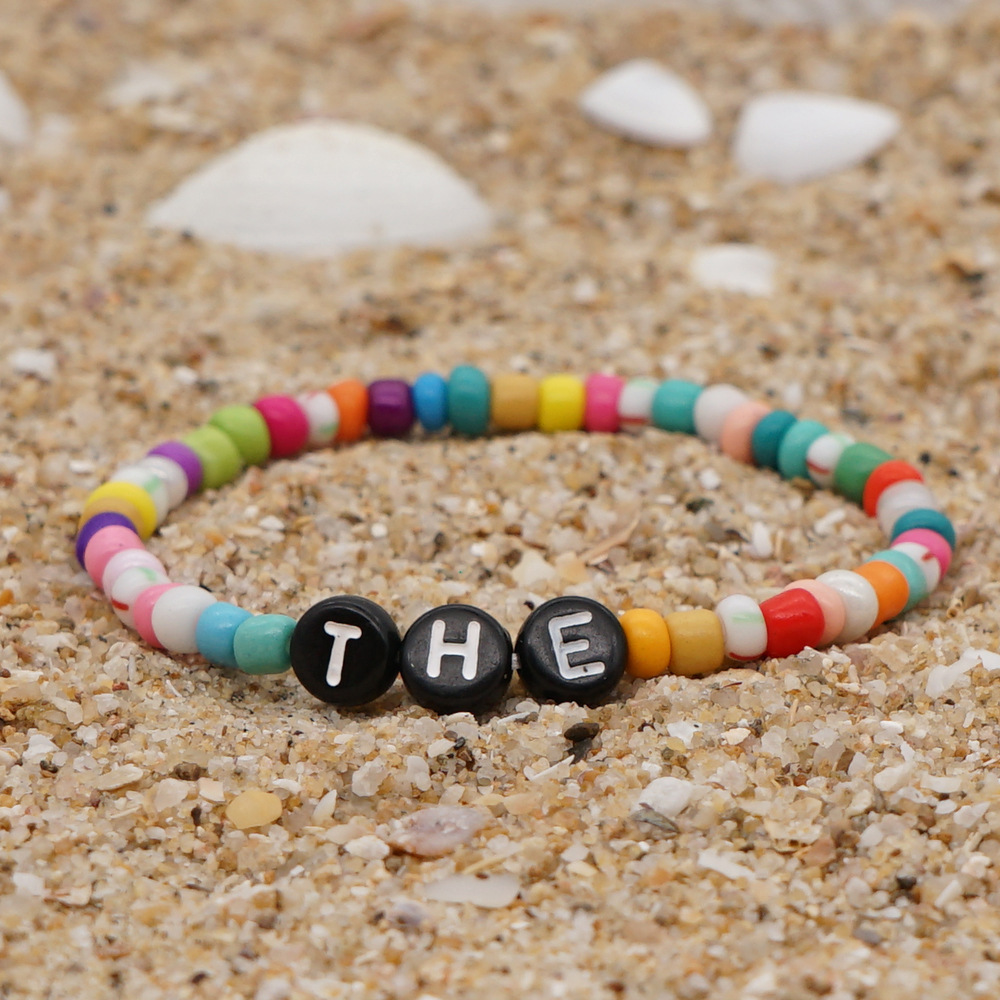 Bohemian Glass Colored Millet Beads Letter Beaded Small Bracelet display picture 26