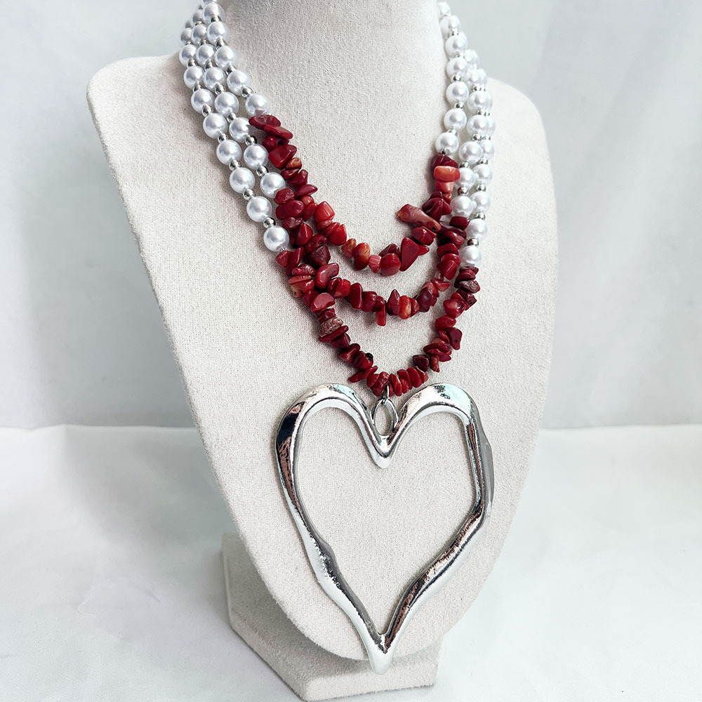 85g Weight Alloy Pendant Material Three Layer Necklace Classification Imitation Pearl Chain Material Beaded Chain Chain Type 1 Piece Quantity Casual, Party Occasion Imitation Pearl, Alloy Material Heart Shape Pattern Unisex Gender Exaggerated, Streetwear Style Exaggerated Streetwear Heart Shape Imitation Pearl Alloy Beaded Chain Statement Necklaces Wholesale 18