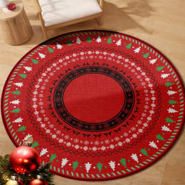 红色圣诞节圆形地毯喜庆新年装饰防滑地垫节日气氛拍照背景毯现货