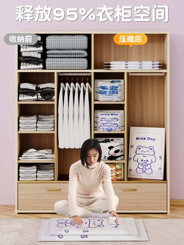 Vacuum storage system, duvet, down jacket, bag, increased thickness