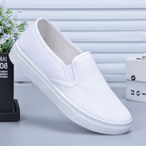 Slip-on shoes for women, white flat bottom, comfortable, student casual nurse, white non-slip comfortable canvas single, factory direct sale