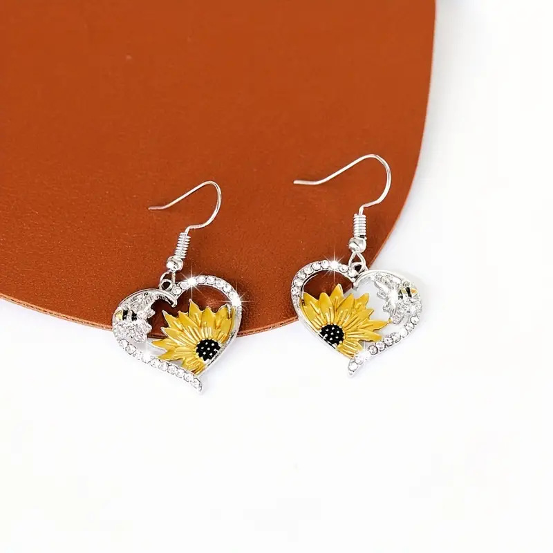 Alloy Material 1 Pair Retro Bohemian Sunflower Heart Shape Alloy Drop Earrings
