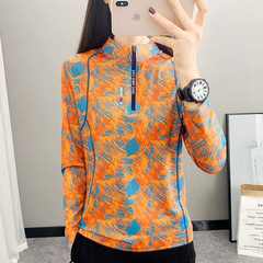 24C1101生放送で起爆した長袖速乾衣女tシャツランニングフィットネスウェア春の薄い氷糸通気運動