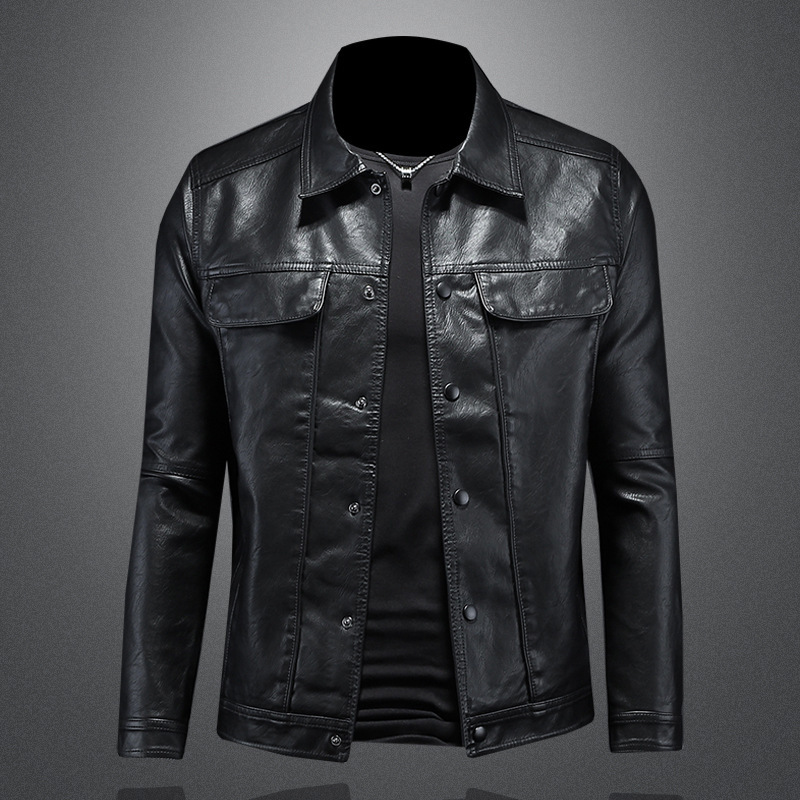 Spring and Autumn New Men's Lapel Motorcycle Leather Jacket Trendy Slim Casual Casual Jacket 8117 Spring and Autumn New Men's Lapel Motorcycle Leather Jacket Trendy Slim Casual Casual Jacket 8117