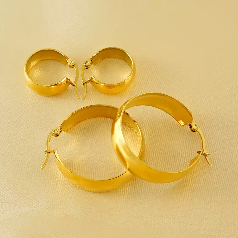 跨境不锈钢素圈圆形耳环女欧美时尚18K金色钛钢简约圈圈耳环耳饰