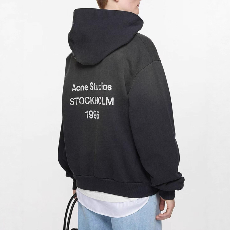 Scandinavian Normcore Style Ac 1996 Washed Old Retro Back Printed Letter Hooded Sweatshirt for Men and Women Trendy