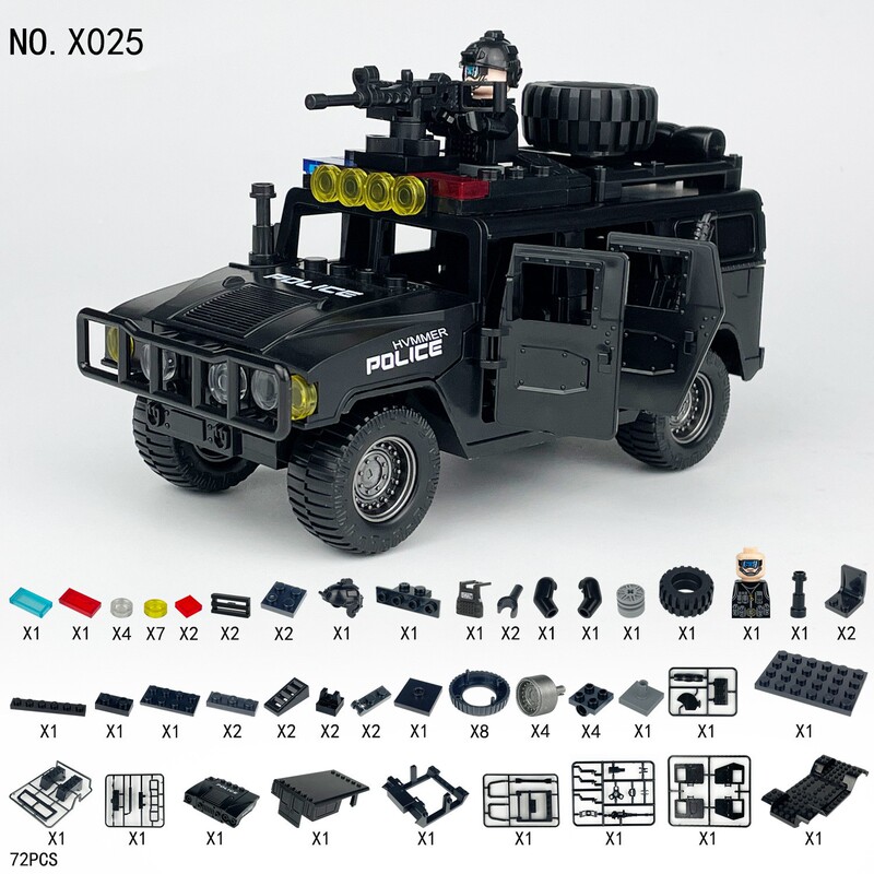 Three Hummer Vehicles Swat Dart God Cross-Border Wholesale Kidsren's Assembled Building Blocks Small Particle Toy Accessories X025