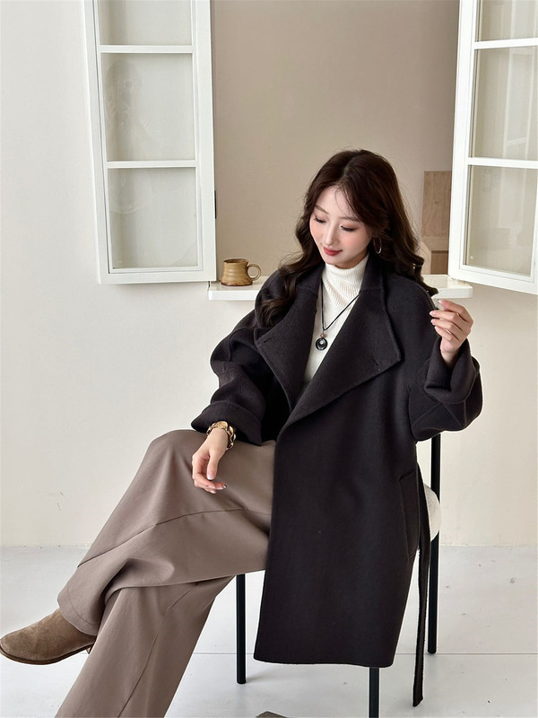 黑色短款双面羊绒大衣女2025秋冬新款高级感小个子赫本风毛呢外套|undefined
