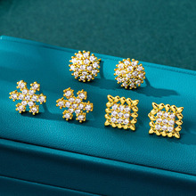 越南沙金轻奢风雪花耳钉女潮流高级镶钻耳饰简约久不掉色饰品直销