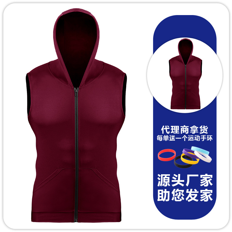 Verano nueva chaqueta con capucha de los hombres deportes fitness chaleco sin mangas Delgado suéter cremallera image 8