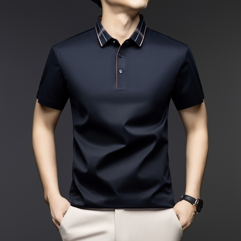 Men's Gentleman's Stylish Short-sleeved T-shirt 2025 Summer New Arrival Young and Middle-aged Fashionable Casual Solid Color Ice Silk Top