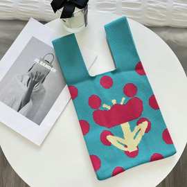 小众设计感包包针织手提包格纹拼色流韩版撞色针织包腋下包手提包