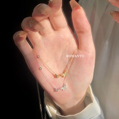 夏の女性用バタフライジルコンネックレス、絶妙で多用途、新鮮で甘いアクセサリー、軽い高級感、ニッチな鎖骨チェーン、ハイエンド