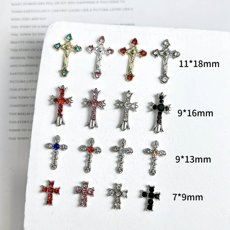 Gothic Wansheng Explosive Manicure Jewelry Dark Alloy Cross Mixed DIY Jewelry Nail Decoration Wholesale