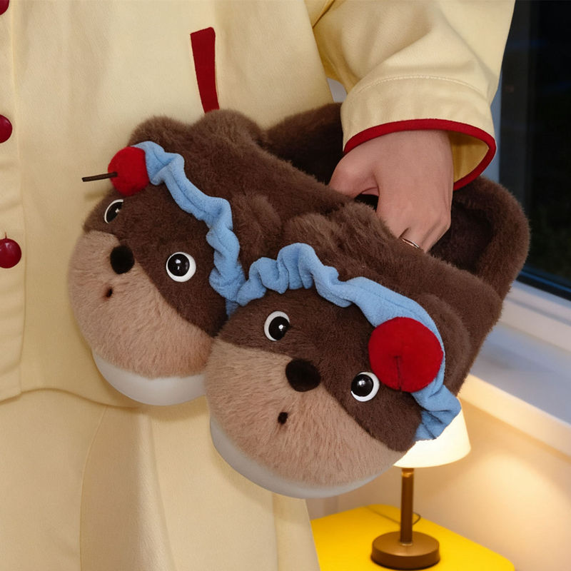居家室内个性软萌小熊棉拖鞋女士保暖舒适冬季可爱毛毛月子鞋ins|undefined