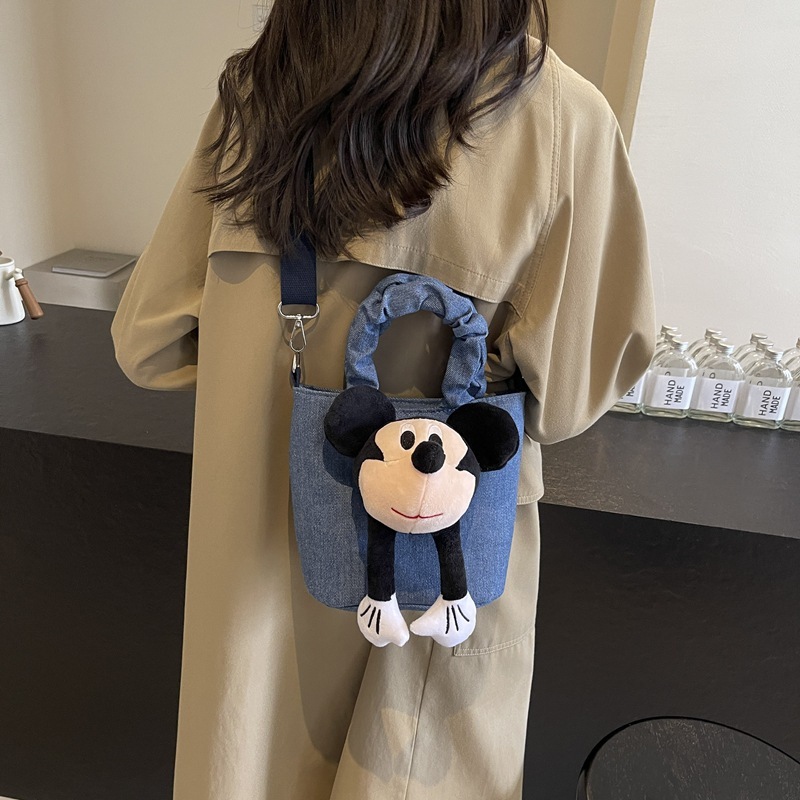 漫画ぬいぐるみデニムバケツバッグレディースかわいいぬいぐるみ小さな大衆ハンドバッグファッション通勤斜めがけバッグ|undefined