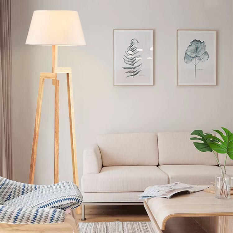 Solid Wood Modern Nordic Style Simple Creative Living Room Bedroom Study Floor Lamp Cross-Border Tripod Floor Lamp
