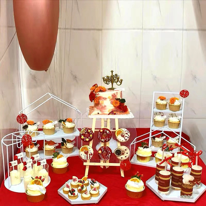 Tabla de postre de hierro forjado blanco decoración de exhibición de bandeja de pastel de estilo europeo de la tarde té de refrigeración de mesa de comida fría image 12