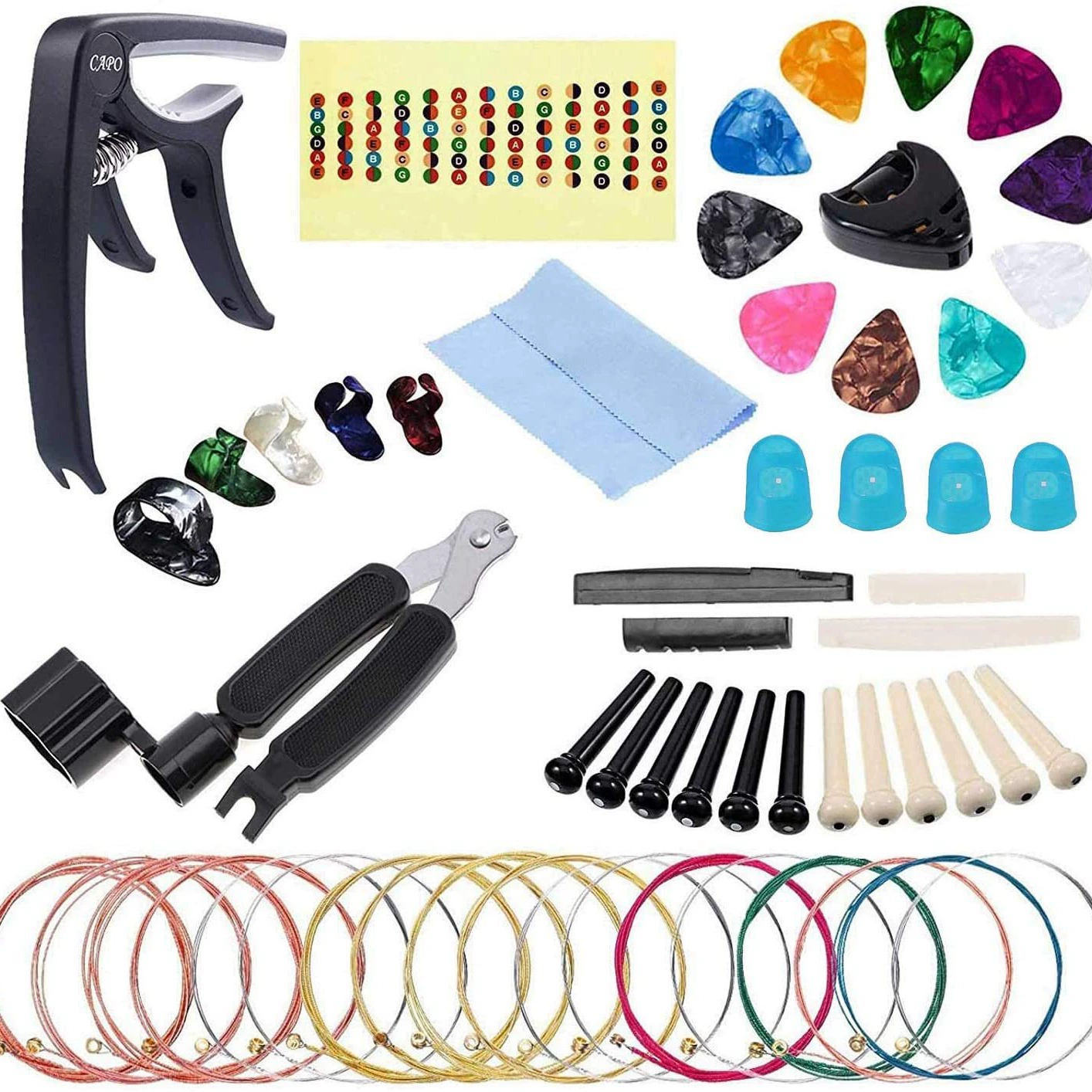 Аксессуары для гитары костюм Amazon Универсальный Подарочный пакет Набор для гитары Changebo Набор пальцев Струны для гитары Фиксированная струна Конус Коробка сборщика