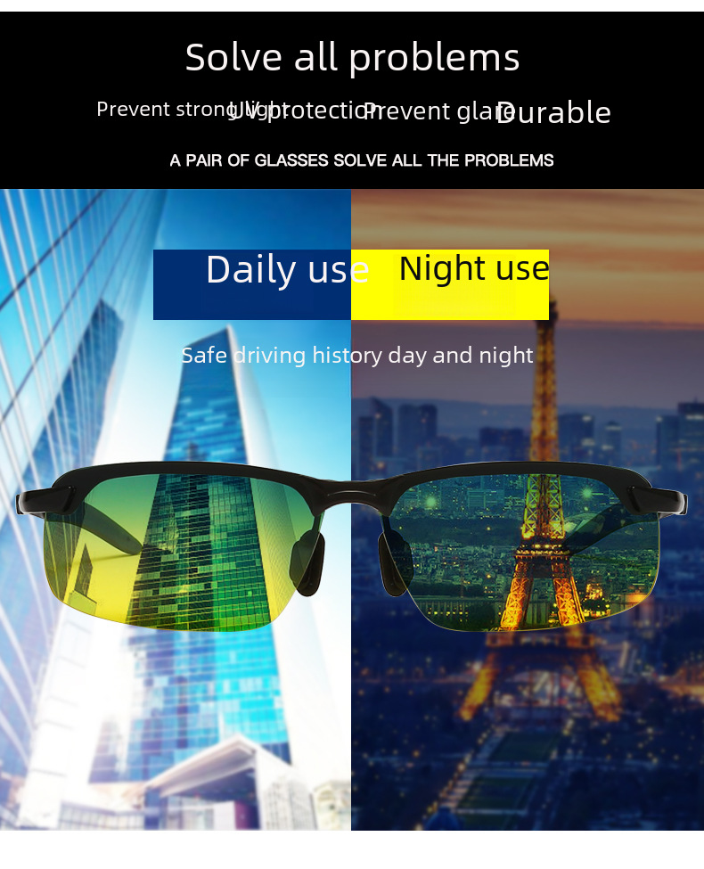 Nova barvno spreminjajoča se polarizirana sončna očala 3043 moška dnevna in nočna sončna očala za vožnjo, ribolov, nočni vid, tovarna na debelo_voghion.com