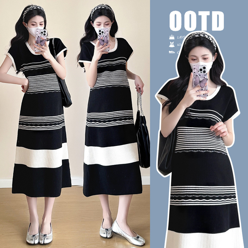 2026 Summer New Knitted Striped Maternity Dress Long Casual Maternity Skirt Postpartum Nursing Dress 2026 Summer New Knitted Striped Maternity Dress Long Casual Maternity Skirt Postpartum Nursing Dress