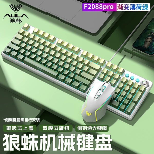 Green axis [one-year warranty] - [mint green] gradient side engraving - keyboard and mouse set - free large table mat