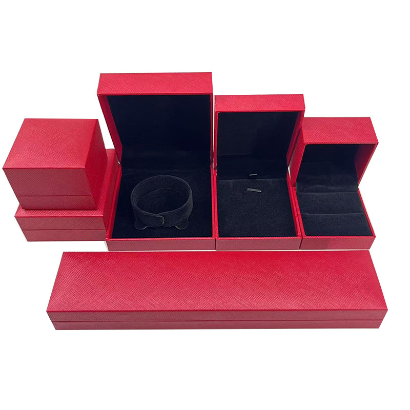 Jewelry Box Red Diagonal Plaid Leatherette Paper Jewelry Box Ring Box Pendant Bracelet Bracelet Packaging Gift Box
