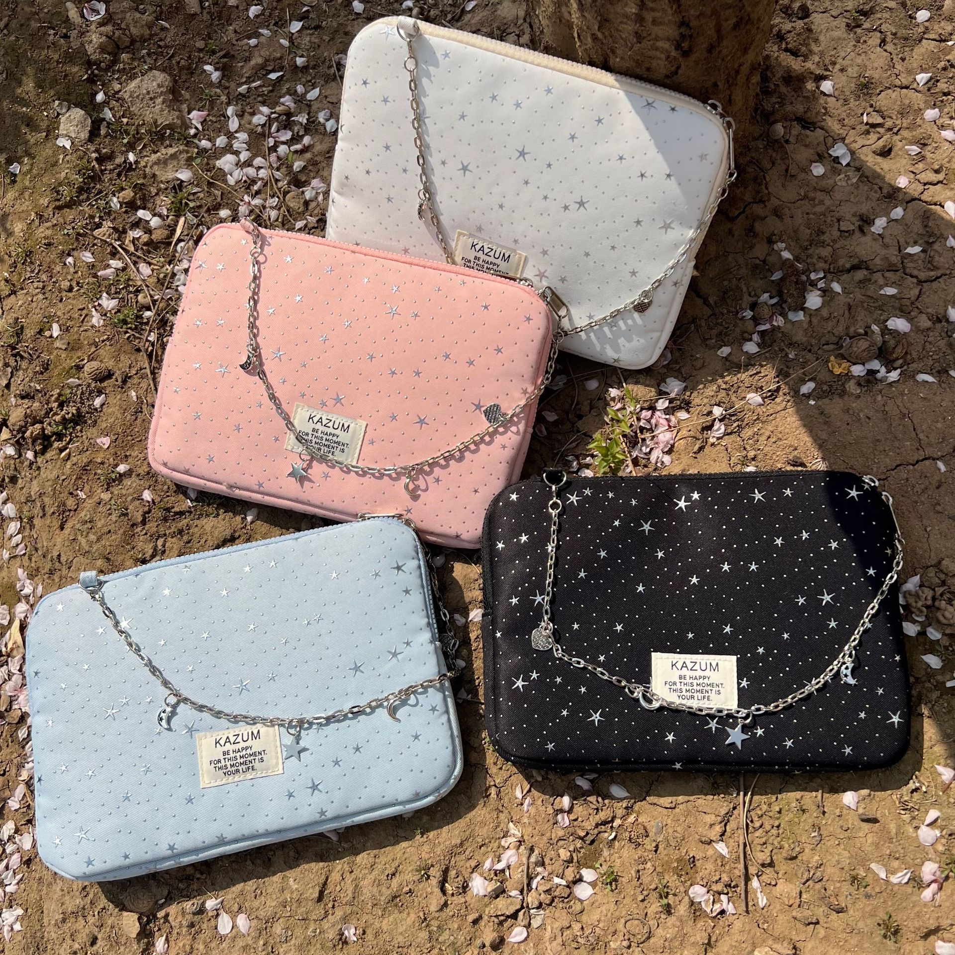 Kazum Korean Ins-Style Ballet-Style Star Chain Black and White Computer Bag iPad Notebook Storage Bag
