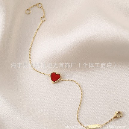 高バージョン v ゴールド小さな愛のネックレス女性の厚いメッキ 18 k ローズゴールドハート型赤瑪瑙鎖骨チェーンメーカー卸売|undefined
