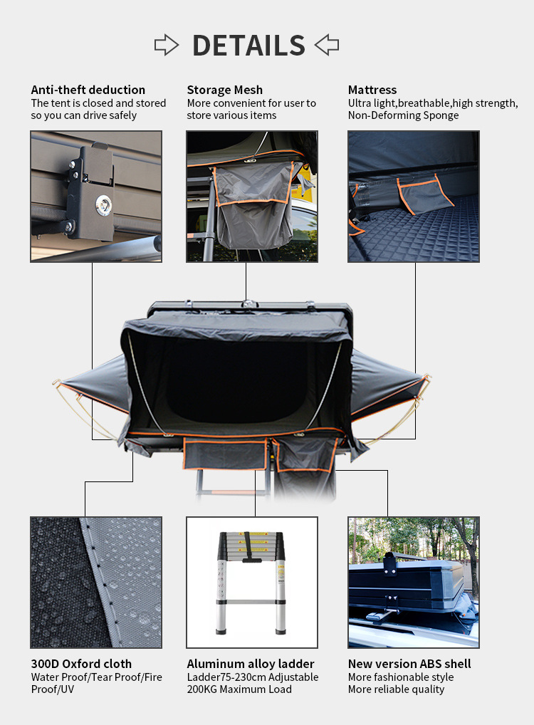 Factory Wholesale Family Self-Driving Camping Polyester Cotton Roof Tent Outdoor Waterproof and Windproof Hard Shell Car Tent