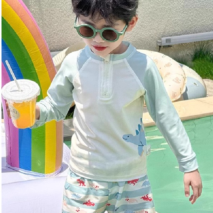1594 # New Children's Swimsuit Boys Split Long-Sleeved Sun Protection Professional Swimsuit for Middle-Aged and Older Boys and Students
