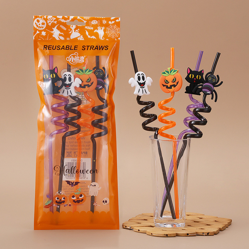 外国貿易 PET ハロウィンストロー形状ストロー面白いクリエイティブストローハロウィン漫画アートスパイラルストロー|undefined