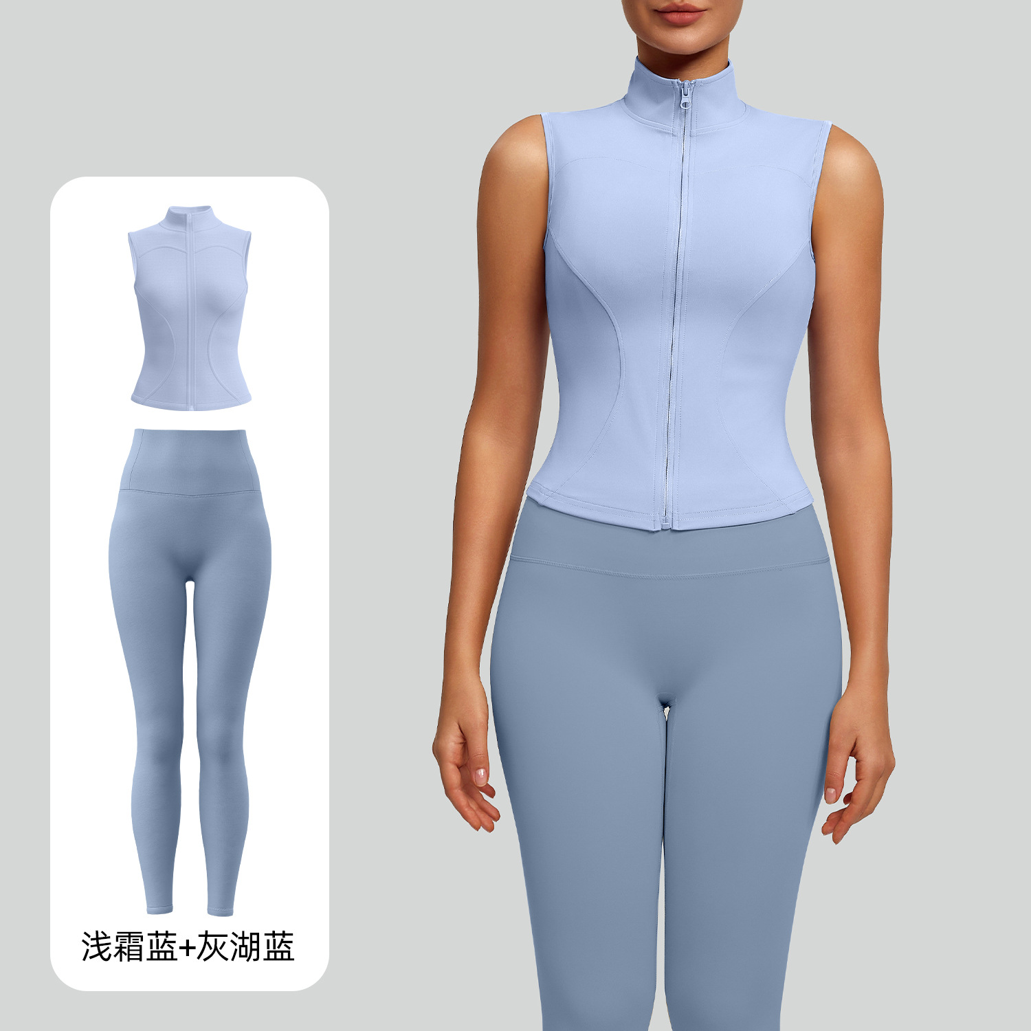 Juyitang nuevo traje ajustado sin mangas con cuello alto, delgado, transpirable y delgado, traje de yoga para correr y fitness image 12