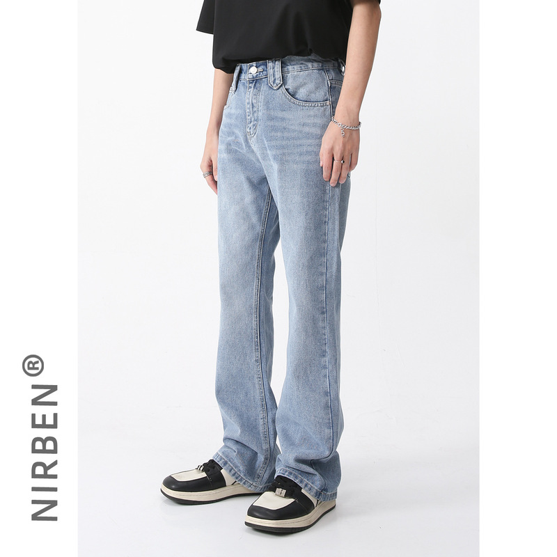 nirben Denim | New men's elastic waist light blue skinny jeans personalized fashion loose men's pants nirben Denim | New men's elastic waist light blue skinny jeans personalized fashion loose men's pants